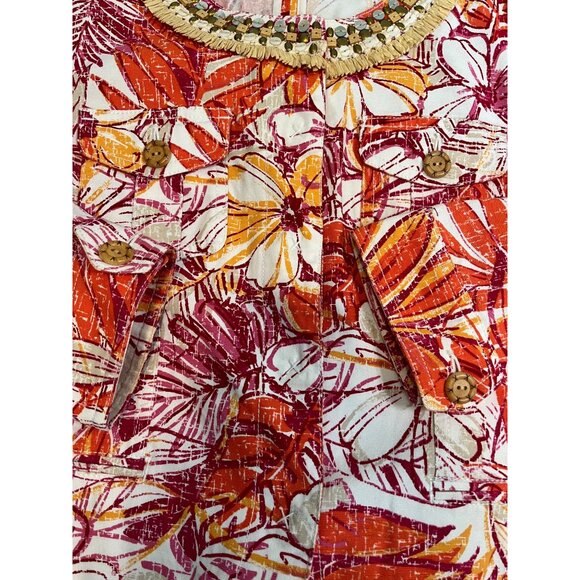 Ruby Rd Floral Beaded Jacket Womens M Multicolor Tropical Print Cotton Blend - Picture 3 of 10